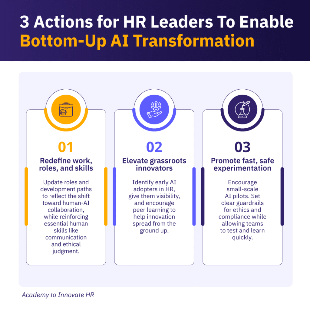 Three actions HR leaders can take to enable bottom-up AI transformation.
