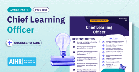 Chief Learning Officer job description showing key responsibilities, required skills, and recommended HR courses to take.
