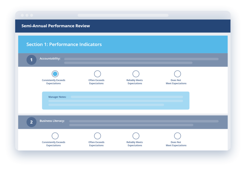 Screenshot of ClearCompany's performance review interface.
