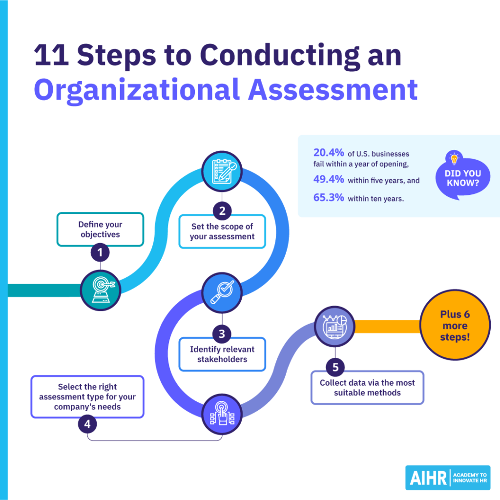 11 steps to effective organizational assessment with key statistics.