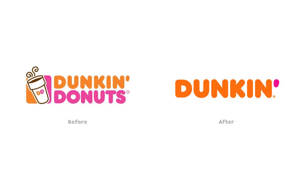 Dunkin' donuts before and after logo.