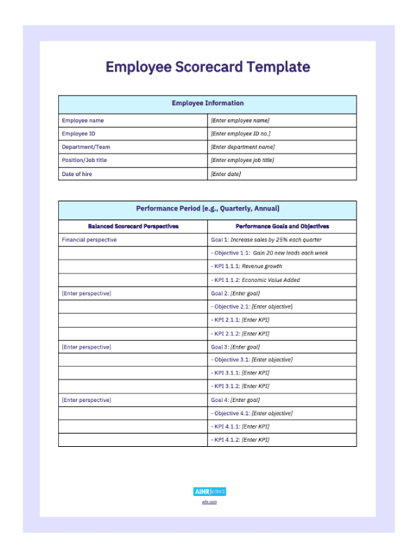 A preview of the employee scorecard template.
