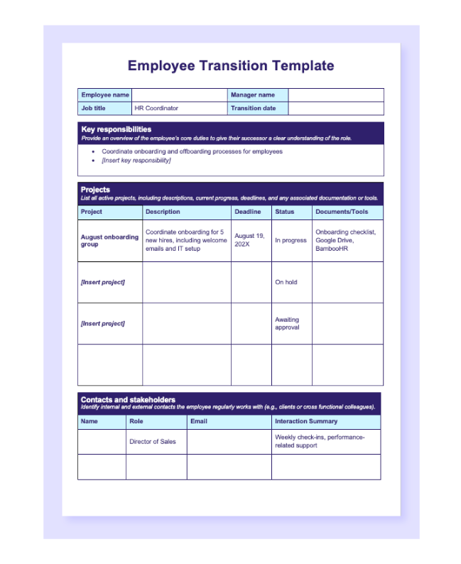 Preview of the Employee Transition Plan Template in Word.