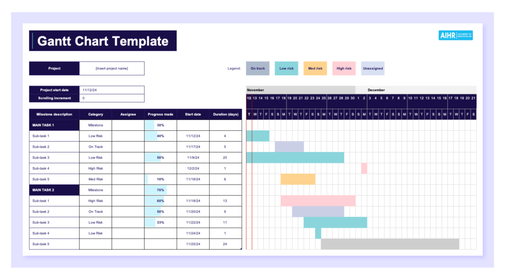 A preview of a Gantt chart template in Excel.
