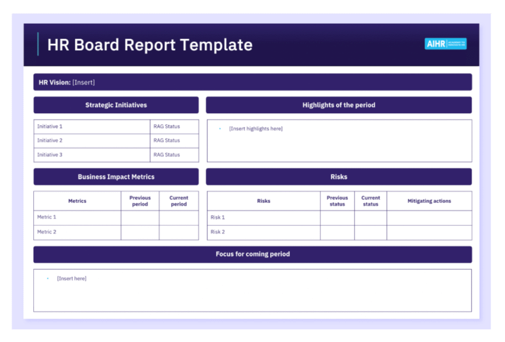 A preview of the HR board report template.