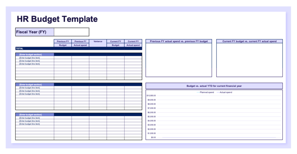 A preview of HR budget template in Excel.
