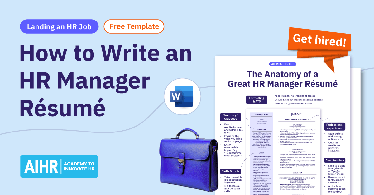 Article cover image showcasing AIHR's HR Manager résumé template.