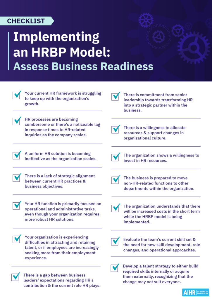 One pager depicting how to assess your business readiness to implement HRBP model.