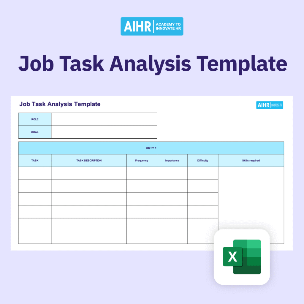 A preview of AIHR job task analysis template in Excel.