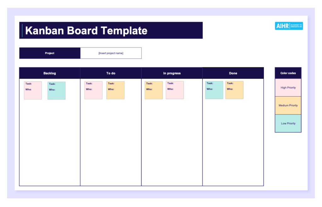 A preview of a Kanban board template in Excel.