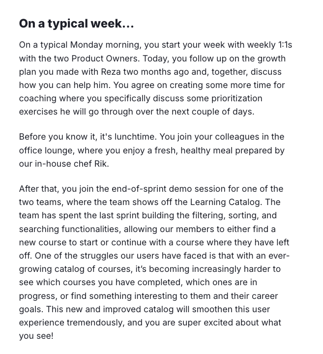 "A day in the life" snapshot from an AIHR job posting.