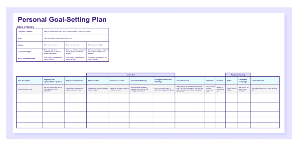 Preview of the template “Personal Goal-Setting Plan.”