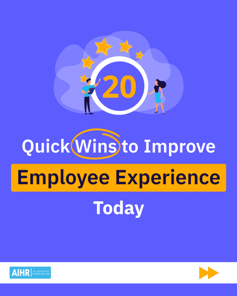 Quick wins to improve employee experience focused on its different aspects.
