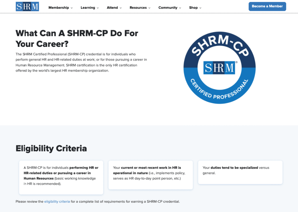 SHRM-CP certification overview.