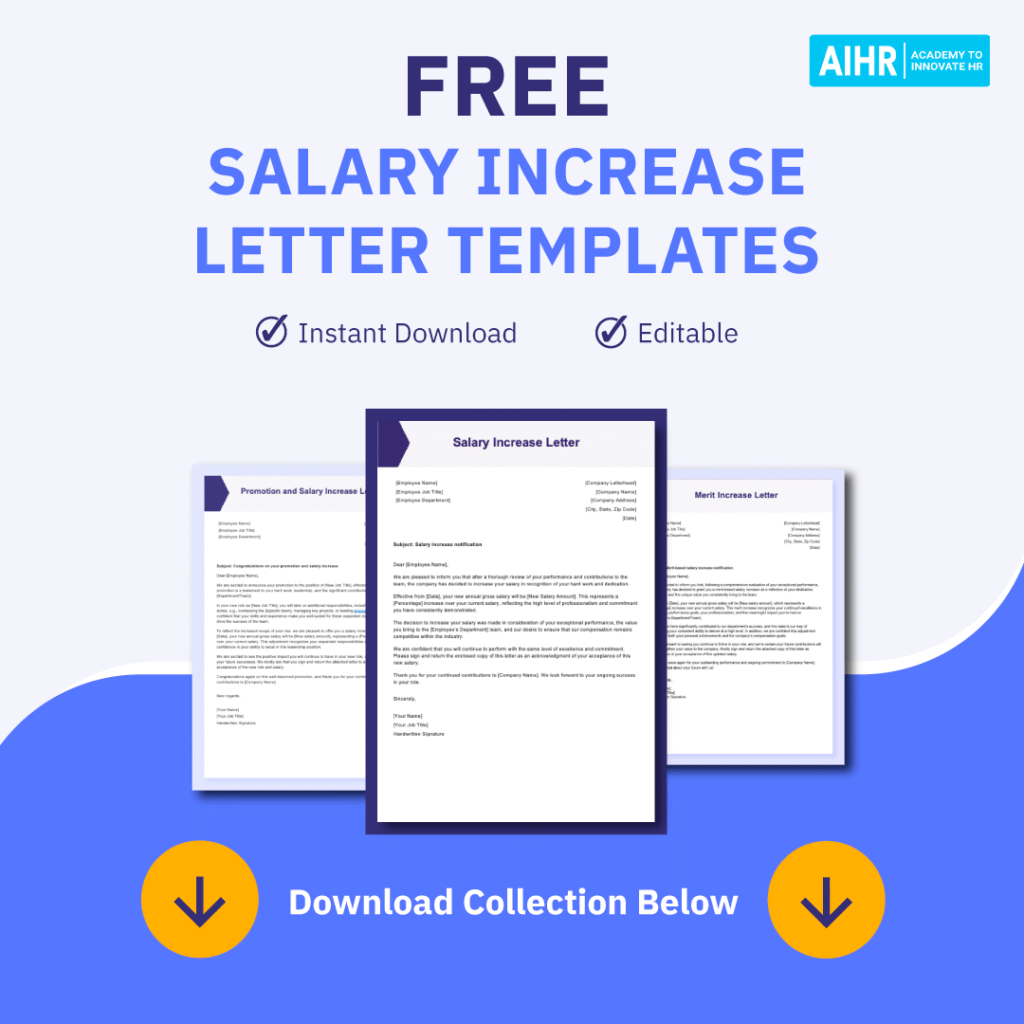 Salary increase letter template collection preview.