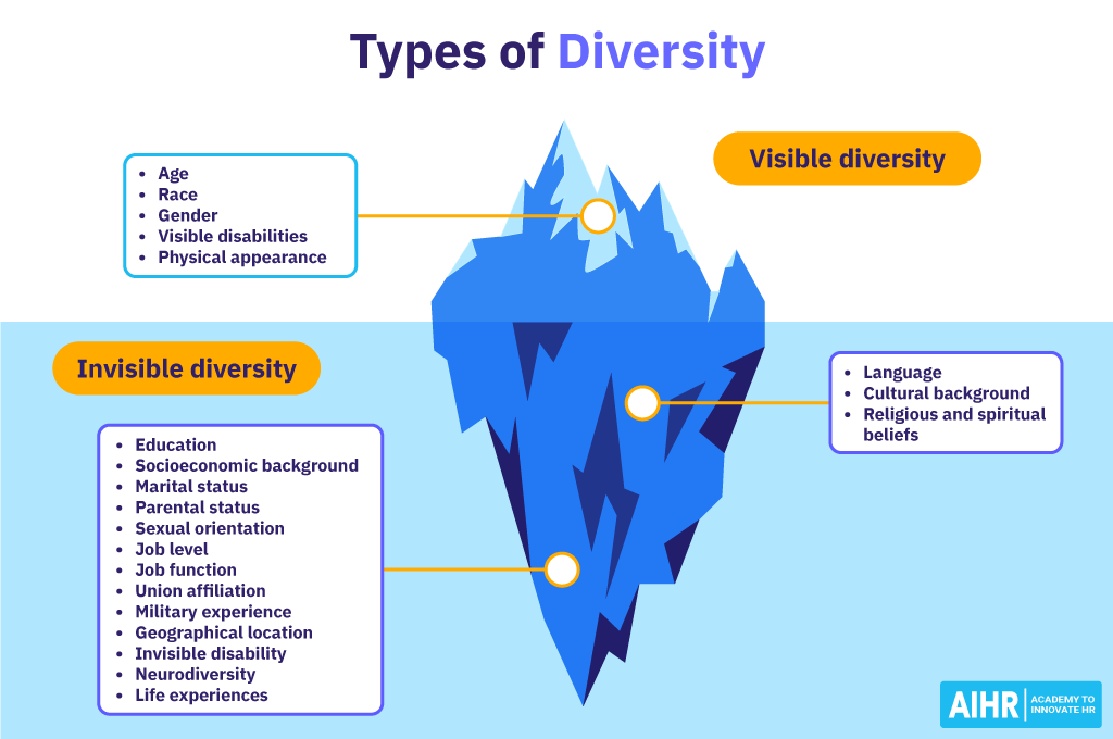Types of diversity: Visible and invisible diversity.
