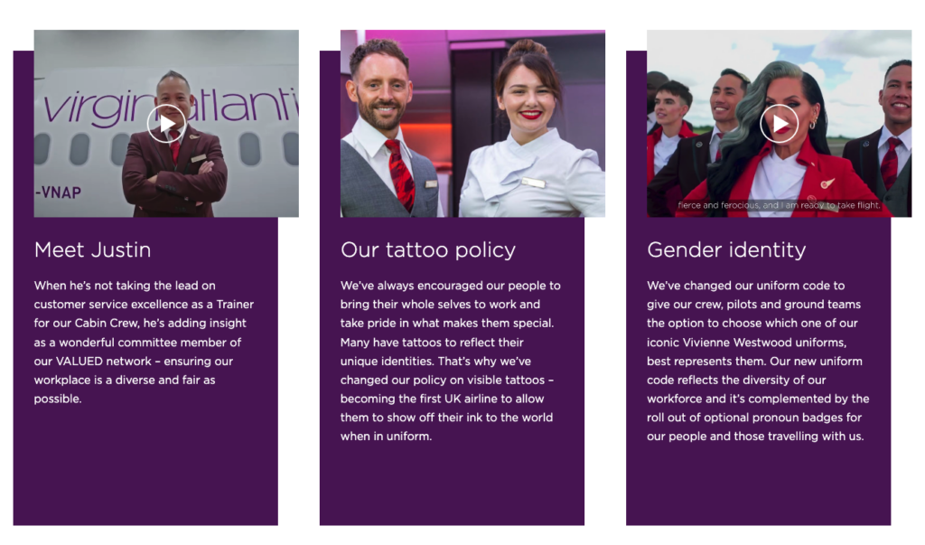 Example of Virgin Atlantic's DEI statement.