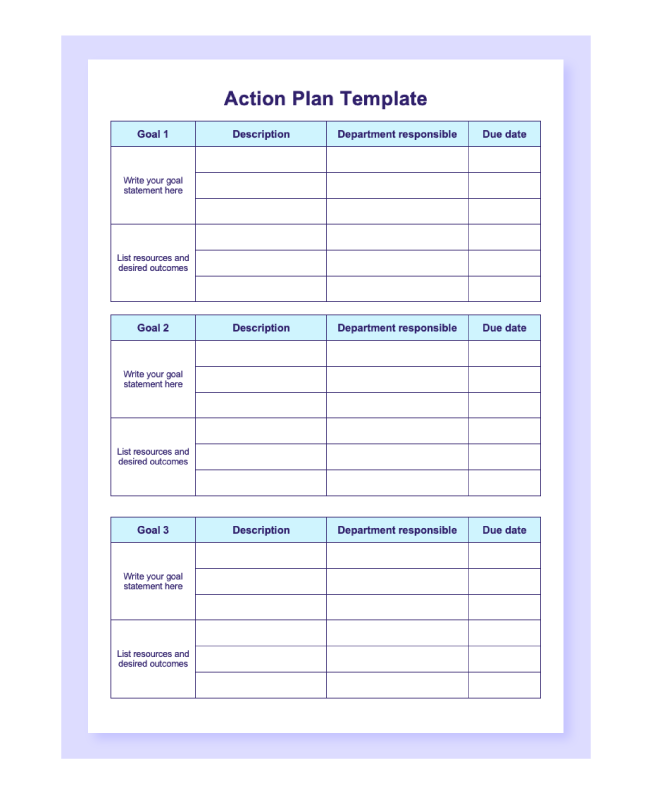 Preview of an action plan template in Word.
