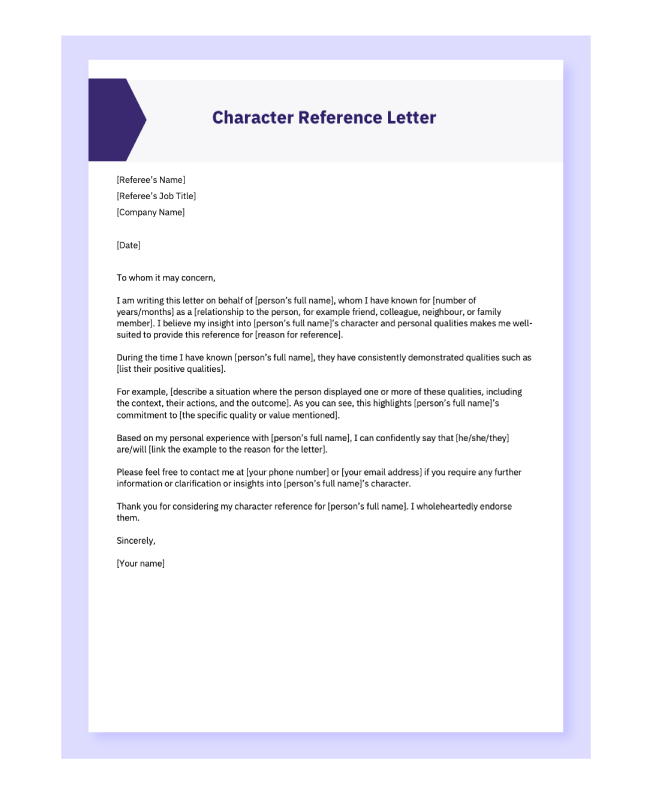 Character Reference Letter of Recommendation Sample