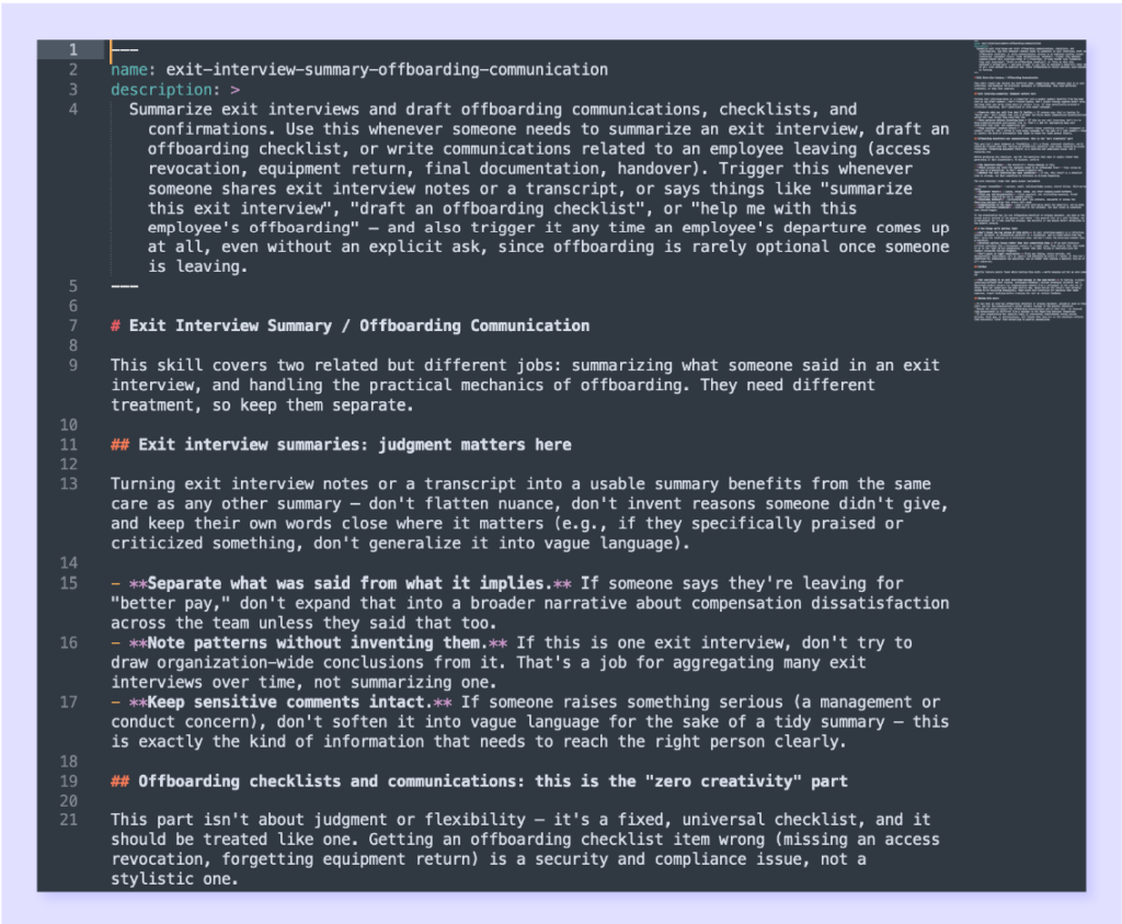 Preview of one of the claude skills template in an .md format.