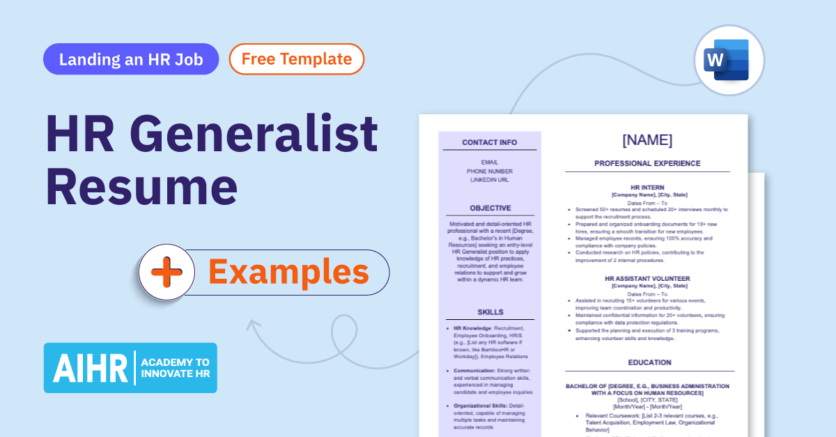 A conceptual representation of an HR generalist resume.
