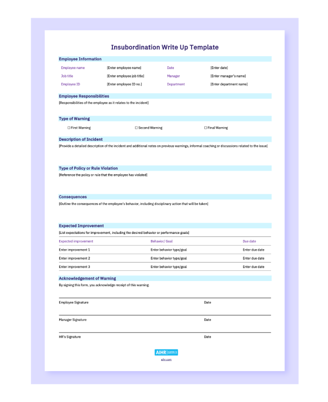 A preview of an insubordination write up template.