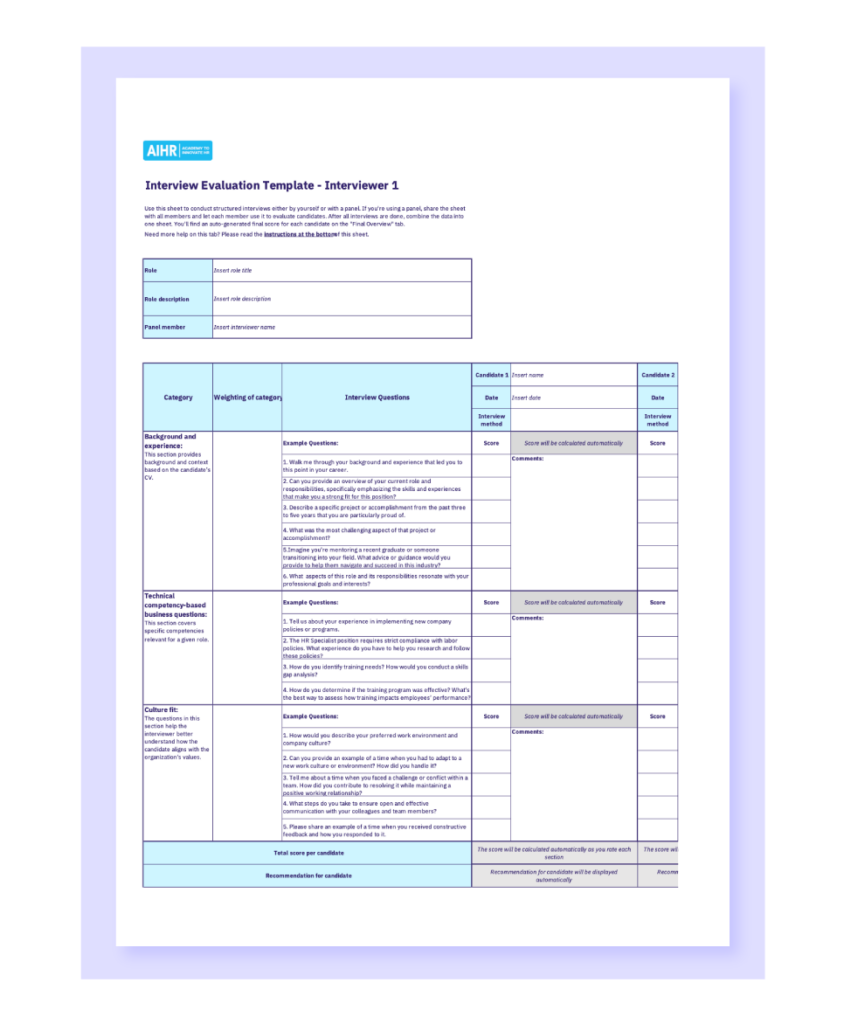 Interview evaluation form template preview.