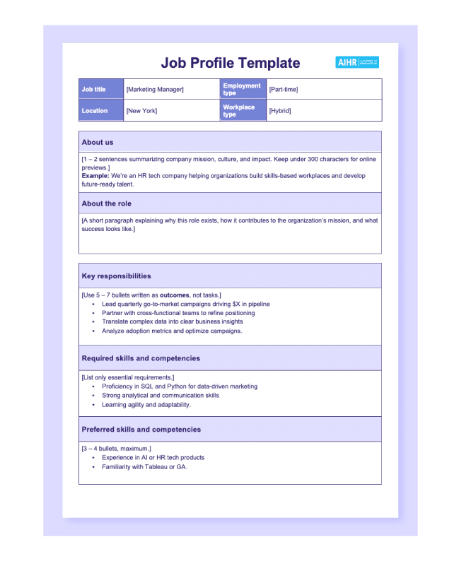 Preview of the Job Profile Template in a Word format.