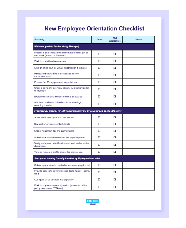Preview of the “New Employee Orientation Checklist” template.