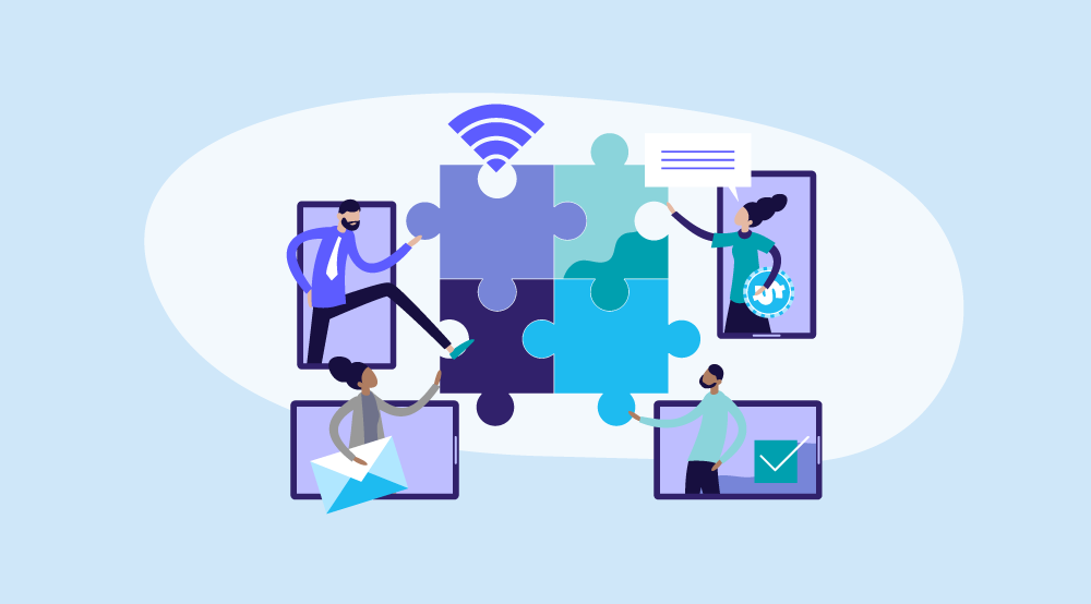Conceptual image of remote workers and how to boost remote employee engagement.