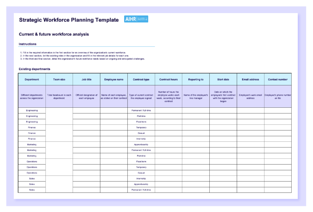 Strategic workforce planning template template preview.